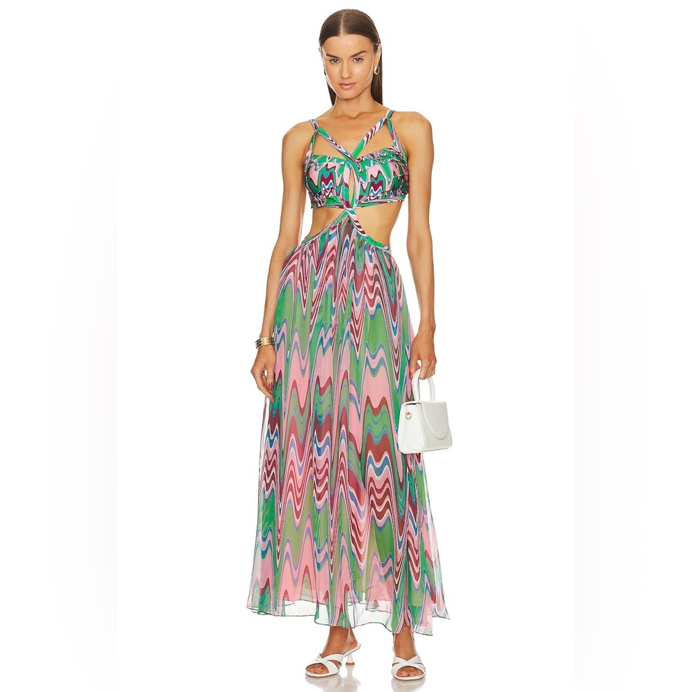PatBo wave green cut out maxi dress